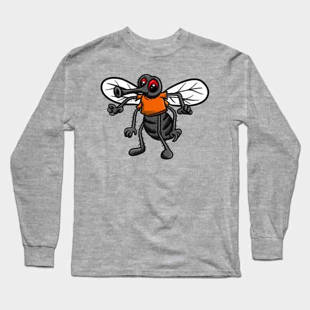 Cute Anthropomorphic Human-like Cartoon Character Housefly in Clothes Long Sleeve T-Shirt by Sticker Steve